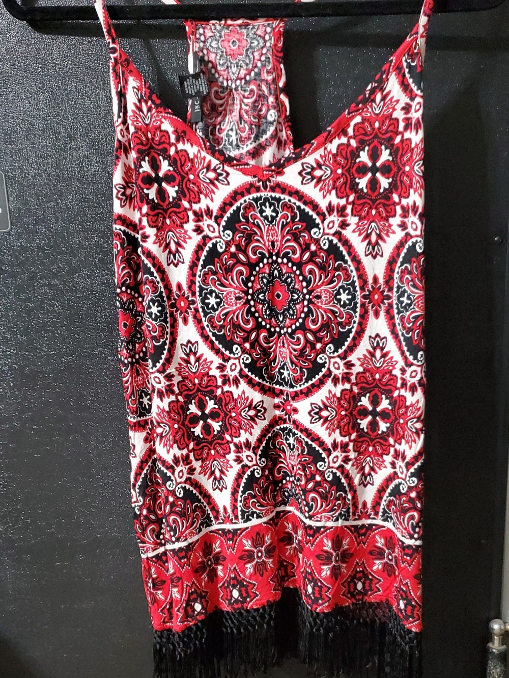 INC International Concepts Red Black White Patterned Fringe Camisole
